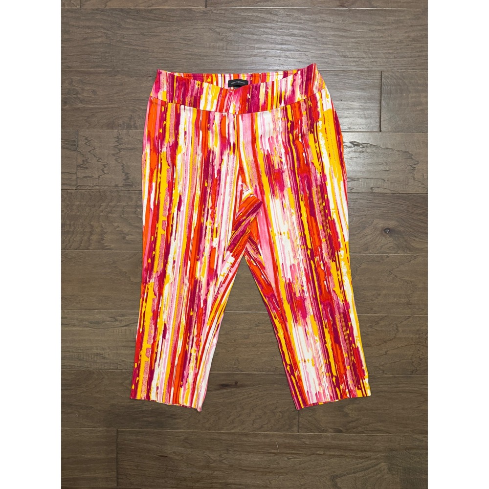 Ashley Stewart Pants Womens 14/16 Pink Orange Rayon Stripe Cropped Stretch Capri